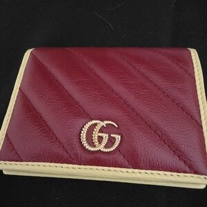 Gucci Red Leather Card Wallet with Beige Trim